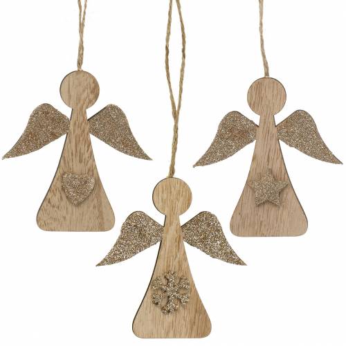 Article Cintre déco ange en bois pailleté 10cm 12pcs