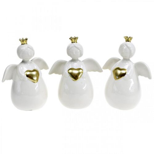 Floristik24 Figurine d'ange en céramique blanche, ange gardien doré 10 × 6,5 × 13cm 3pcs