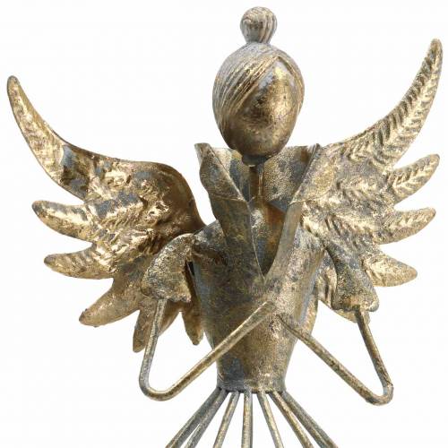 Floristik24 Ange déco métal doré antique Ø9.2 H22cm