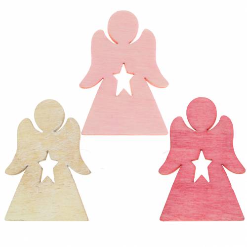 Article Ange en bois à disperser rose, rose, blanc 4cm 72 pcs