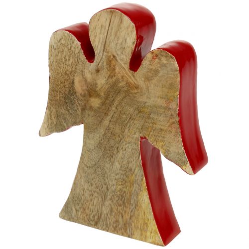 Ange décoration figurine bois rouge, nature 15cm