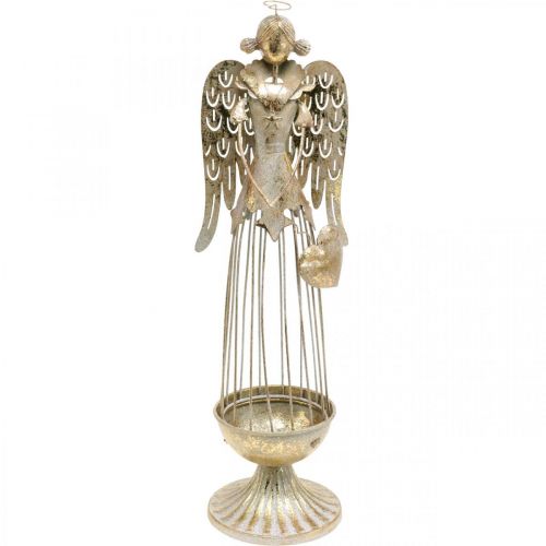 Floristik24 Figure d&#39;ange avec coeur, décoration de Noël en métal, décoration ange antique-doré H38cm