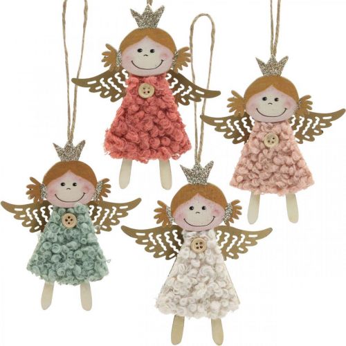 Floristik24 Anges à accrocher, décorations de Noël, décorations de sapin de Noël rose/rose/bleu/blanc H12cm lot de 4