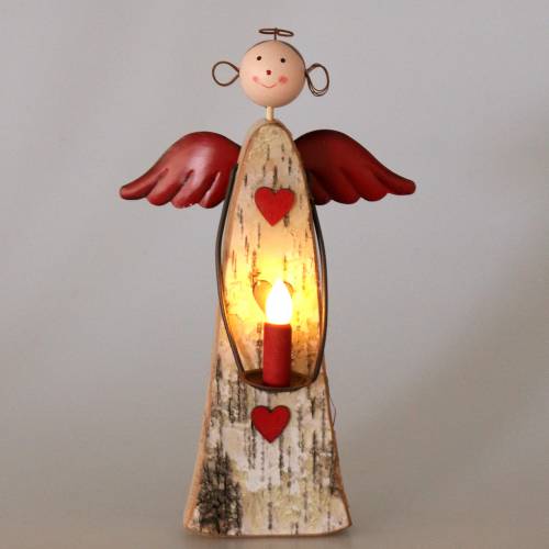 Article Ange en bois avec bougie LED H30cm