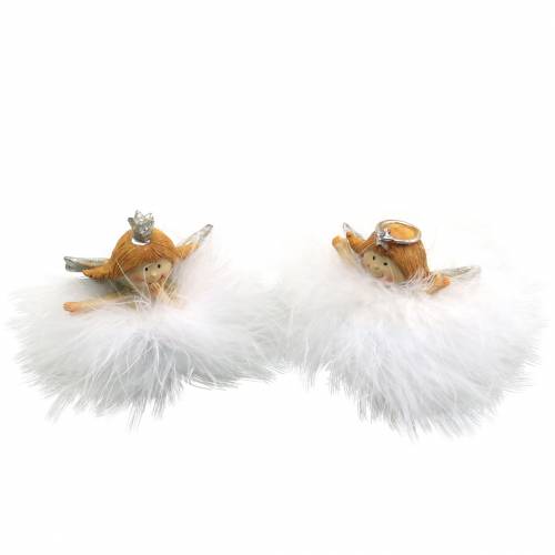 Ange déco en nuage blanc, argent Ø6.5 / 6cm H7 / 6cm 2pcs