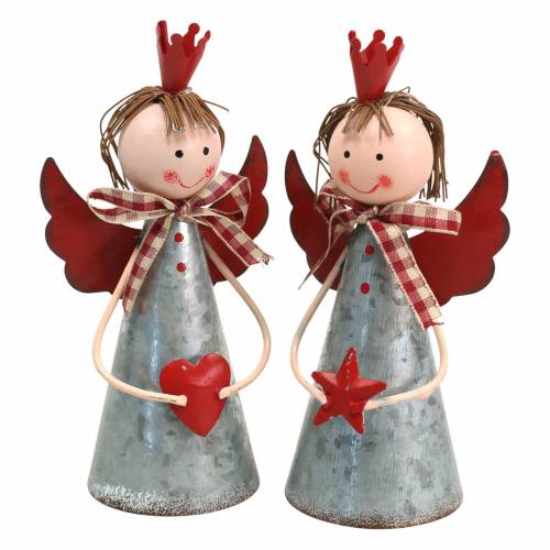 Ange déco avec couronne métal argent, rouge Ø7.5 H13.5cm 2pcs