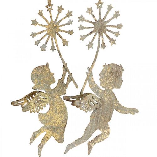 Floristik24 Ange avec pissenlit, décoration de Noël, pendentif décoratif, décoration en métal doré aspect antique H16/15cm 4pcs