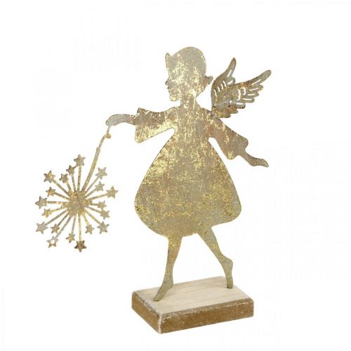 Floristik24 Ange décoratif avec pissenlit, Décoration de l&#39;Avent en métal, Ange de Noël doré aspect antique H21cm