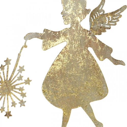 Floristik24 Ange décoratif avec pissenlit, Décoration de l'Avent en métal, Ange de Noël doré aspect antique H21cm