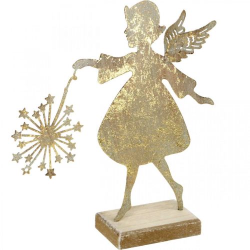 Floristik24 Ange avec pissenlit, décoration en métal pour Noël, figurine de décoration Avent doré aspect antique H27.5cm
