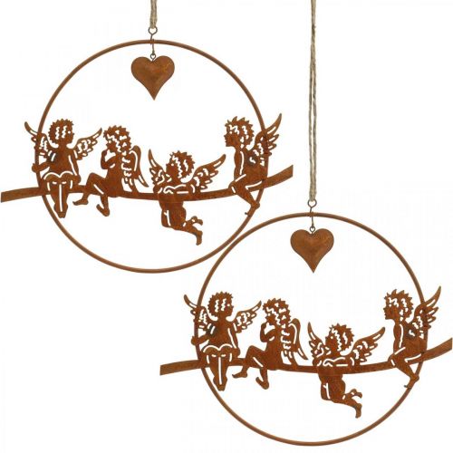 Floristik24 Ange de Noël dans une bague, décoration de l&#39;avent, bague décoration pour mariage, décoration métal grille inox Ø20cm 3pcs