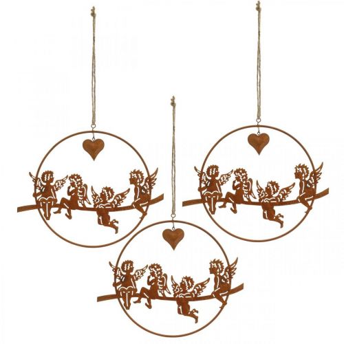 Floristik24 Ange de Noël dans une bague, décoration de l&#39;avent, bague décoration pour mariage, décoration métal grille inox Ø20cm 3pcs