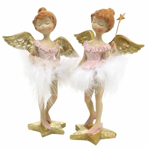 Floristik24 Déco ballerine ange rose, doré Ø11,5 H15cm 2pcs