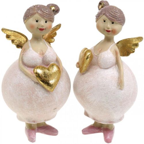 Floristik24 Ange rose avec figurine de décoration coeur Décoration de Noël 7 × 6 × 14cm 2pcs