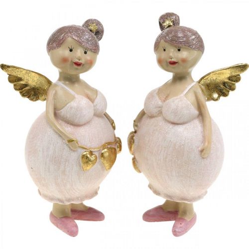 Floristik24 Ange rose avec figurine de décoration coeur Noël 9 × 8 × 19,5cm 2pcs