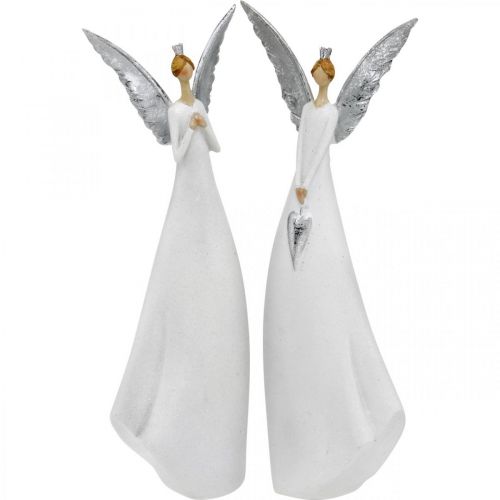 Floristik24 Figurine d&#39;ange déco blanc avec coeur Décoration de Noël H31.5cm lot de 2