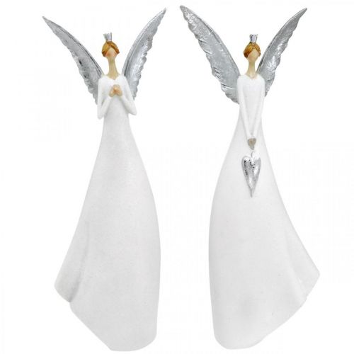 Figurine d'ange déco blanc avec coeur Décoration de Noël H31.5cm lot de 2