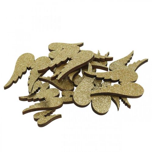 Floristik24 Décoration à disperser, ailes d&#39;ange, décoration de l&#39;Avent, ailes à décorer dorées, paillettes H7/5/3cm L4,5/3,5/2cm 18 pièces