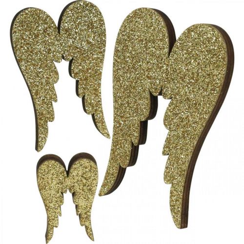 Floristik24 Décoration à disperser, ailes d&#39;ange, décoration de l&#39;Avent, ailes à décorer dorées, paillettes H7/5/3cm L4,5/3,5/2cm 18 pièces