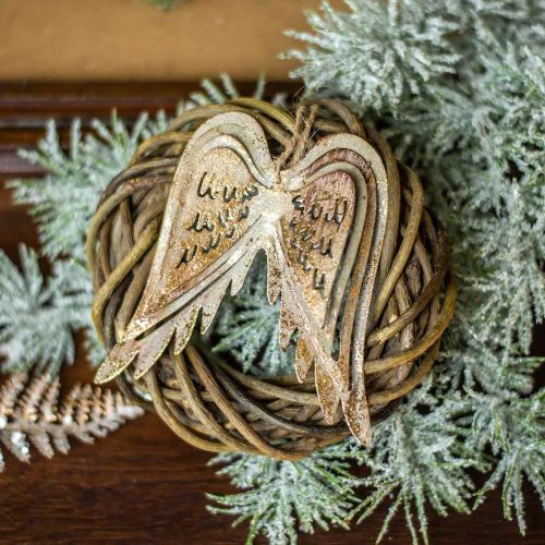 Floristik24 Ailes d&#39;ange, décoration en métal à accrocher, décorations d&#39;arbre de Noël dorées, aspect antique H11.5cm L11cm 3pcs
