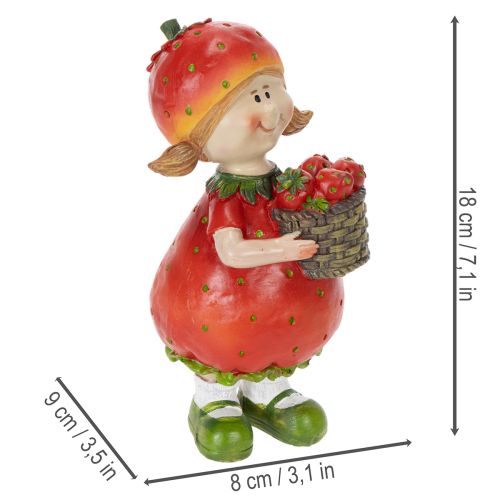 Article Figurine décorative « Fille aux fraises » pour la décoration estivale, adorable statuette pour le salon et le balcon, 18 cm