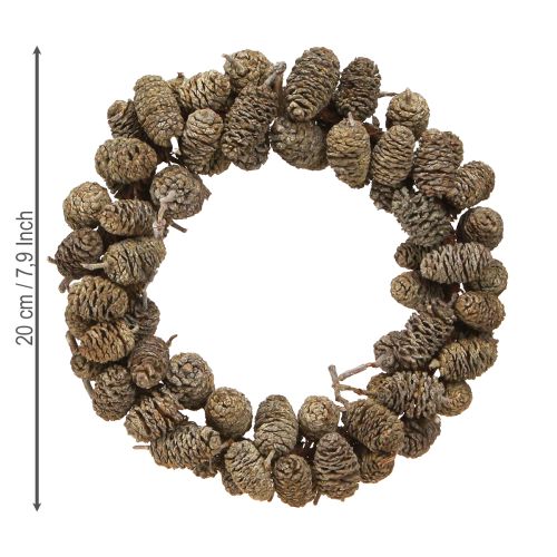 Article Couronne de cônes d&#39;aulne à suspendre, blanchie à la chaux Ø18cm