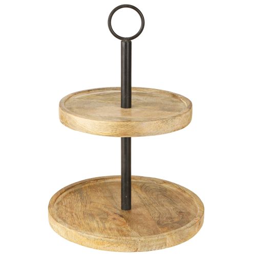 Floristik24 Etagère 2 niveaux Bois Métal Ronde Naturel Noir H36cm