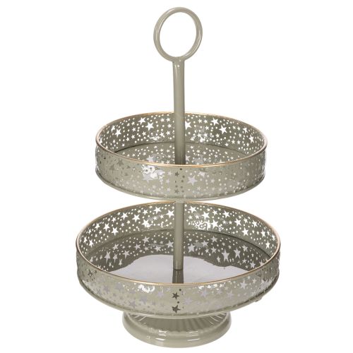 Etagère décorative à deux niveaux en métal avec motif étoilé, hauteur 49 cm