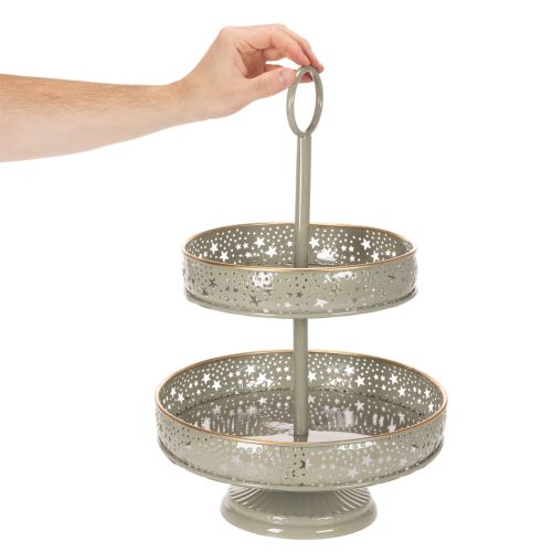 Etagère décorative à deux niveaux en métal avec motif étoilé, hauteur 49 cm | Floristik24.fr