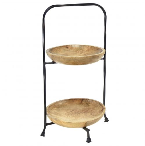 Article Présentoir à Gâteaux 2 Niveaux Bois Naturel Métal Noir Ø19cm H40cm