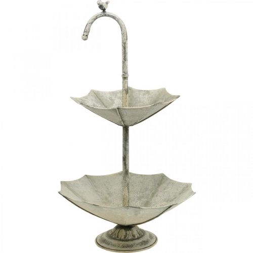 Présentoir à Gâteau Métal Look Vintage Shabby Gris Abat Jour avec Oiseau H60cm