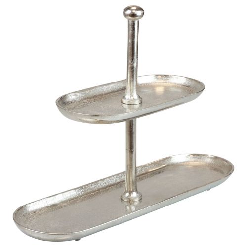 Présentoir à gâteaux vintage en métal argenté décoration de table 2 niveaux 52×16×39cm