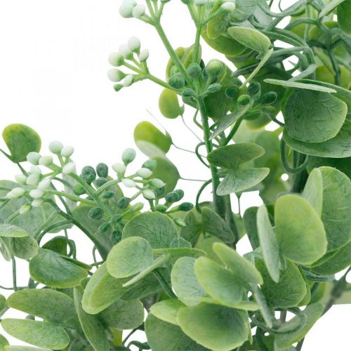 Décoration de mariage Branches d&#39;eucalyptus artificielles avec fleurs Bouquet de décoration Vert, Blanc 26cm