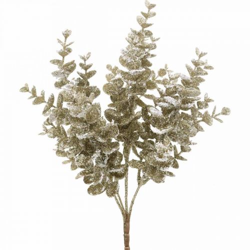 Branche d&#39;eucalyptus artificielle dorée enneigée Eucalyptus décoration de Noël 36cm