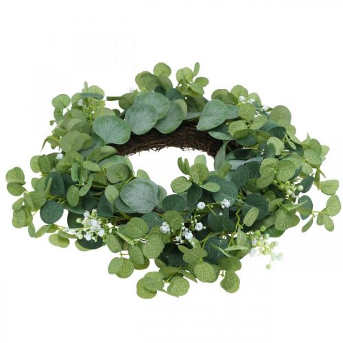 Floristik24 Couronne décorative eucalyptus vert fleurs blanches artificielles Ø45cm
