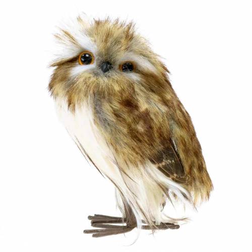 Floristik24 Hibou décoratif avec fourrure et plumes marron, blanc 15cm