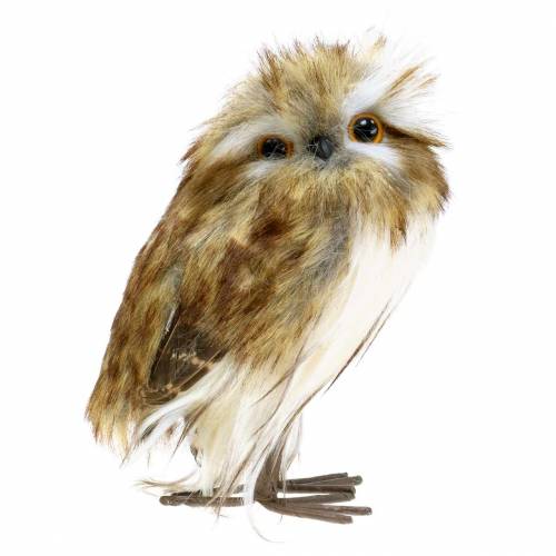 Floristik24 Hibou décoratif avec fourrure et plumes marron, blanc 15cm