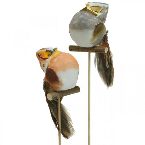 Article Bouchon déco hibou, décoration florale, hibou avec plumes H5,5cm 6pcs