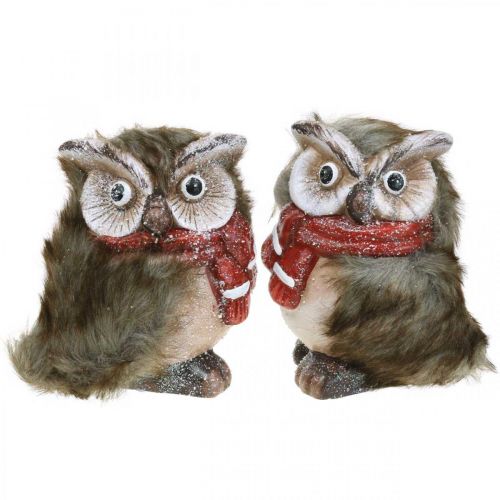 Chouette décorative en céramique avec écharpe figurines décoratives hiver H15cm 2pcs