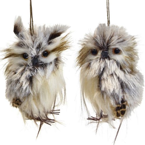 Article Décoration hibou figurines de hibou petites, décoration animaux de la forêt 11cm blanc-marron 2pcs