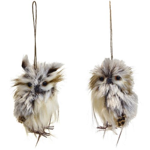 Article Décoration hibou figurines de hibou petites, décoration animaux de la forêt 11cm blanc-marron 2pcs