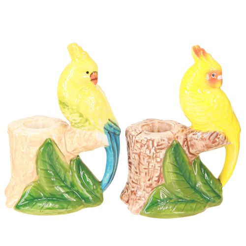 Article Bougeoir exotique oiseaux en céramique peint à la main H14,5cm 2 pcs
