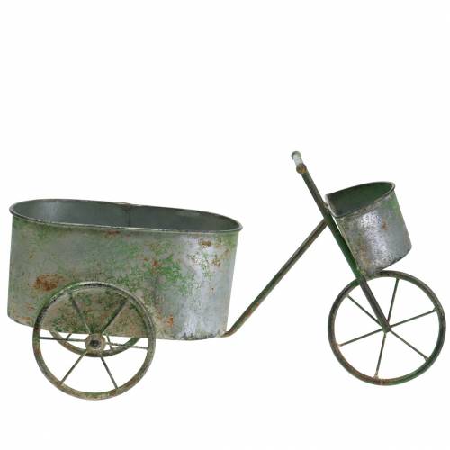 Floristik24 Pot de fleur vélo gris zinc, vert 40 × 14 × 21cm