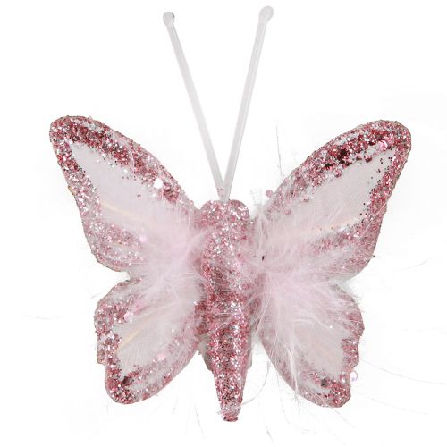 Article Clip décoration papillon plume rose blanc 5x4,5cm 4 pcs