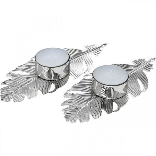 Photophore plumes, décoration avent, décoration métal, bougeoir argent Ø3.8cm L16.5cm 4pcs