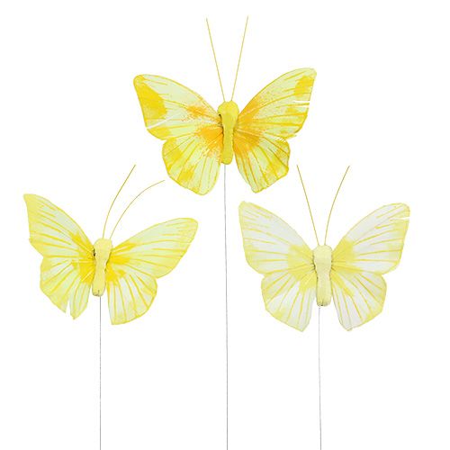 Floristik24 Papillon de plumes 10cm jaune 12P