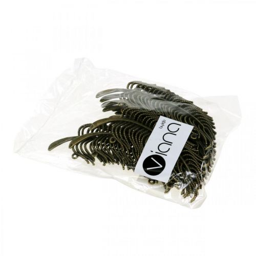 Article Plumes décoratives, pendentifs bijoux, plumes en métal, décoration à disperser couleur bronze L8cm 10 pcs