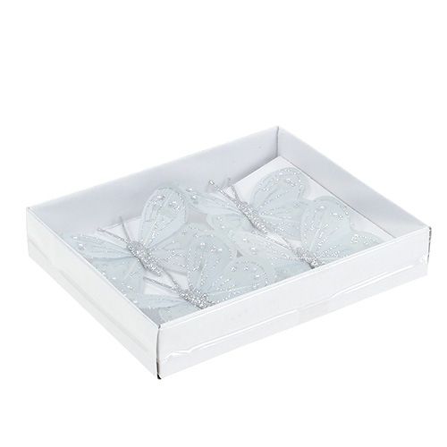 Floristik24 Papillon de plumes d’argent, glitter 7cm 4P