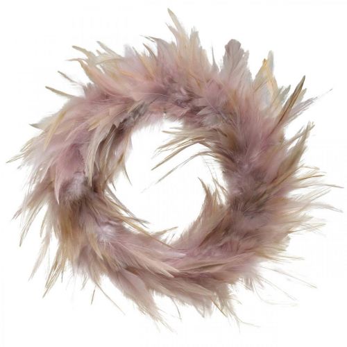 Article Couronne de plumes déco rose, marron-rouge Ø16,5cm plumes véritables