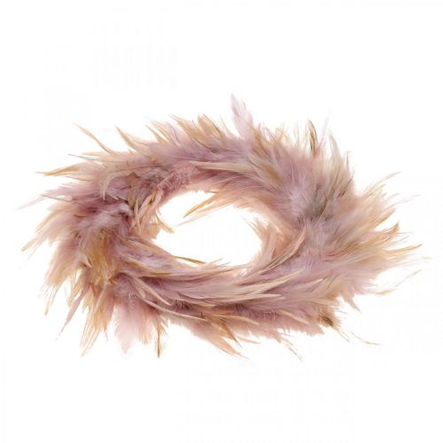 Floristik24 Couronne de plumes déco rose, marron-rouge Ø16,5cm plumes véritables